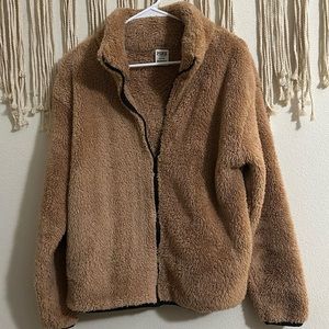 Pink Victoria’s Secret teddy bear jacket size medium zip up with pockets